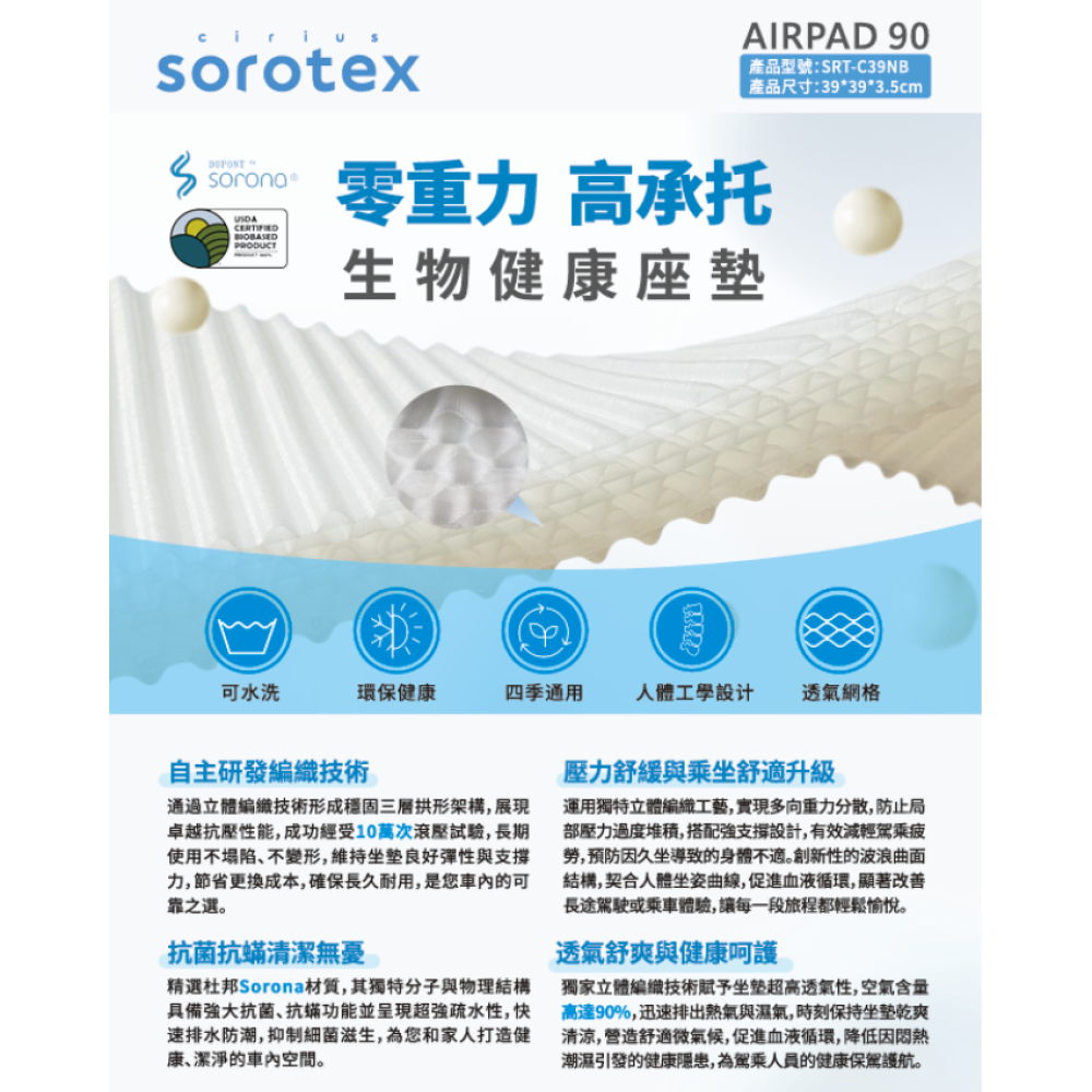 SOROTEX空氣舒適汽車坐墊 (厚身)